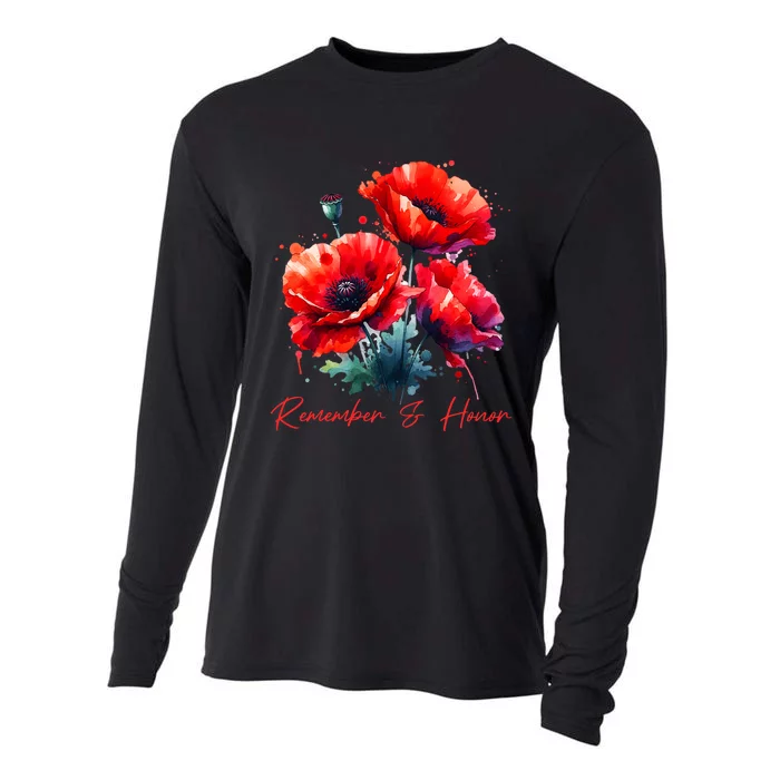 Veterans Day 2024 Usa Memorial Day Red Poppy Flower Military Cooling Performance Long Sleeve Crew