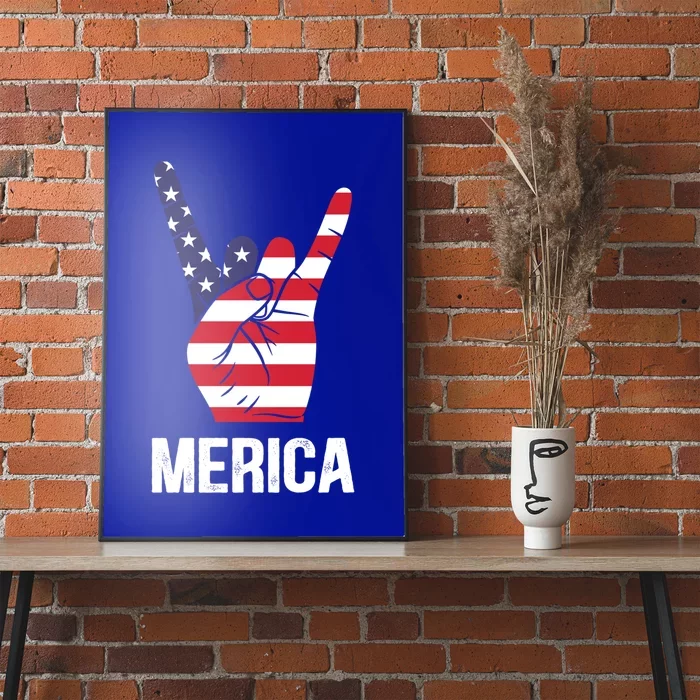 Veterans Day 4th Of July Patriotic I Love Usa Devil Horns Gift Poster