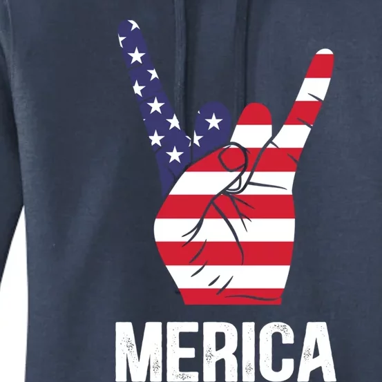 Veterans Day 4th Of July Patriotic I Love Usa Devil Horns Great Gift Women's Pullover Hoodie