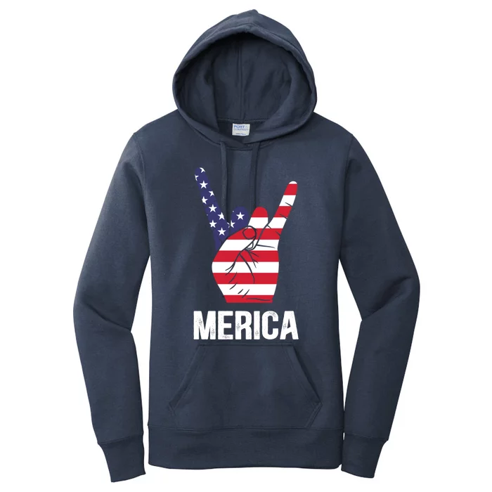 Veterans Day 4th Of July Patriotic I Love Usa Devil Horns Great Gift Women's Pullover Hoodie