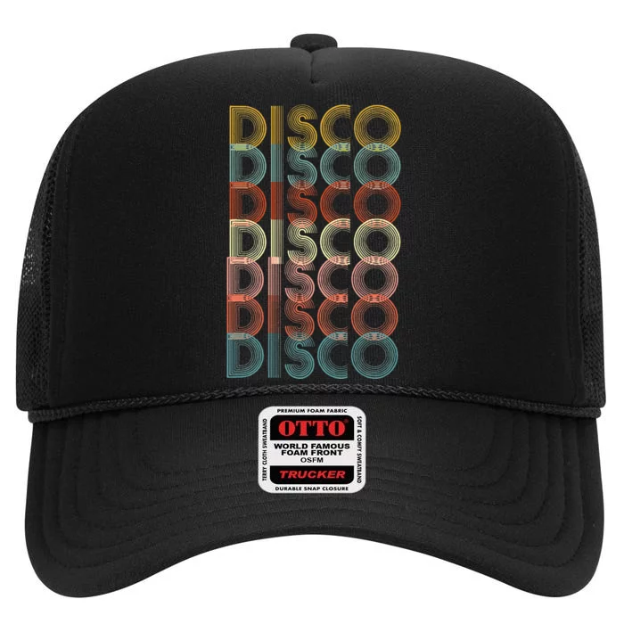 Vintage Disco 70s 80s Music Lover High Crown Mesh Trucker Hat