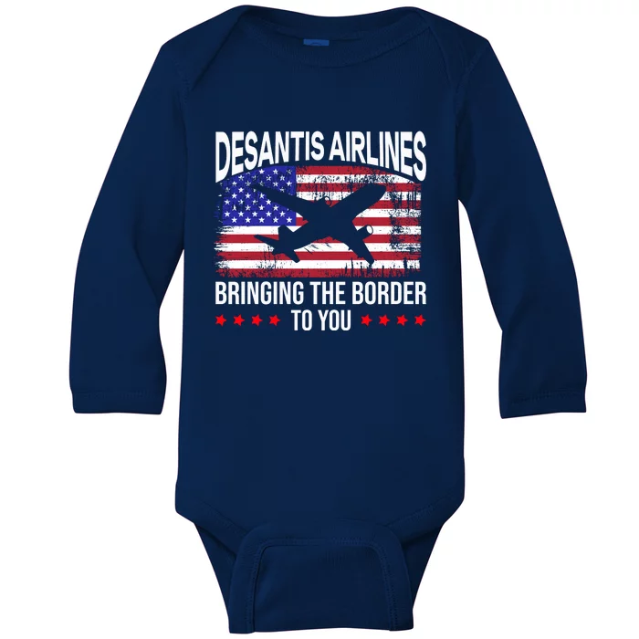 Vintage Desantis Airlines Bringing The Border To You Baby Long Sleeve Bodysuit