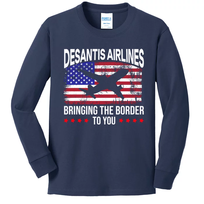 Vintage Desantis Airlines Bringing The Border To You Kids Long Sleeve Shirt