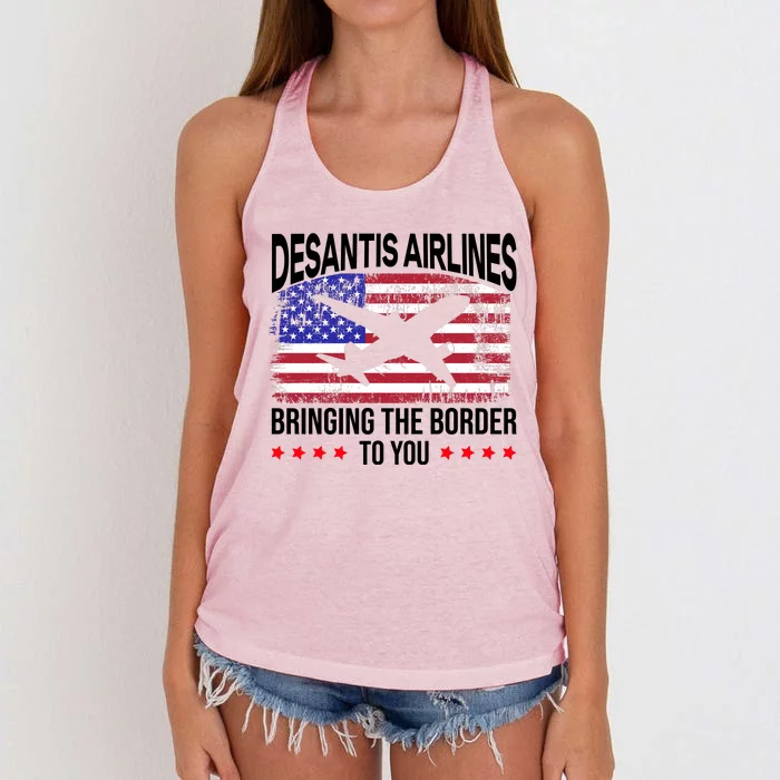 Vintage Desantis Airlines Bringing The Border To You Women's Knotted Racerback Tank