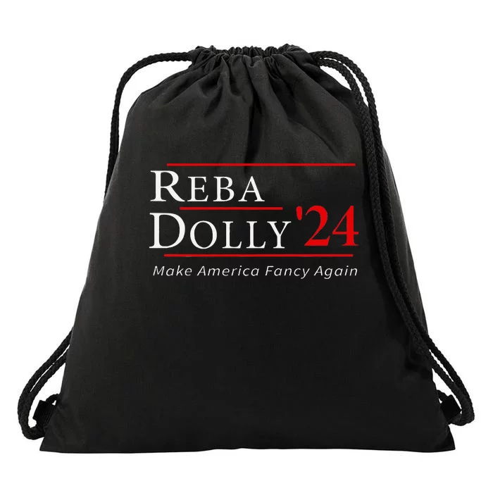 Vintage Dolly And Reba 2024 Make America Fancy Again Drawstring Bag