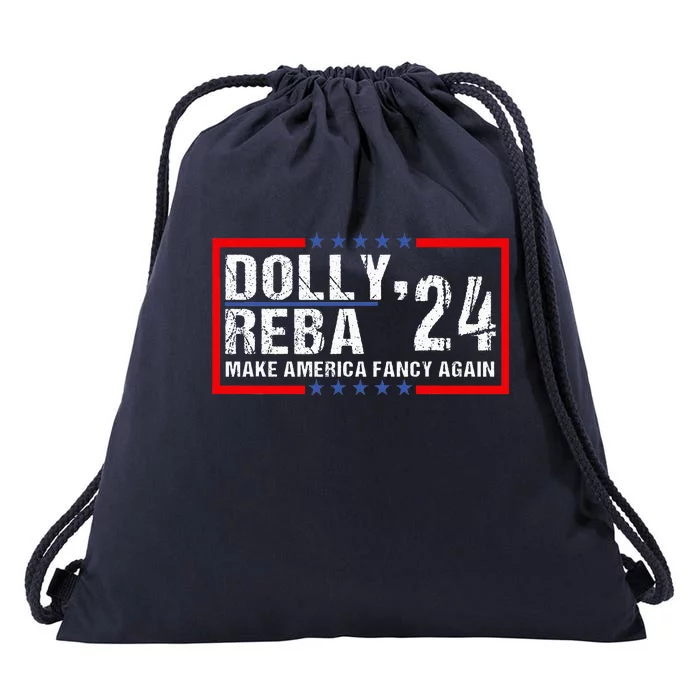 Vintage Dolly And Reba 2024 Make America Fancy Again Drawstring Bag