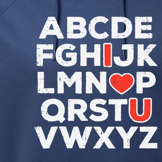 Valentines Day Alphabet ABC I Love You Teacher Wo Performance Fleece Hoodie