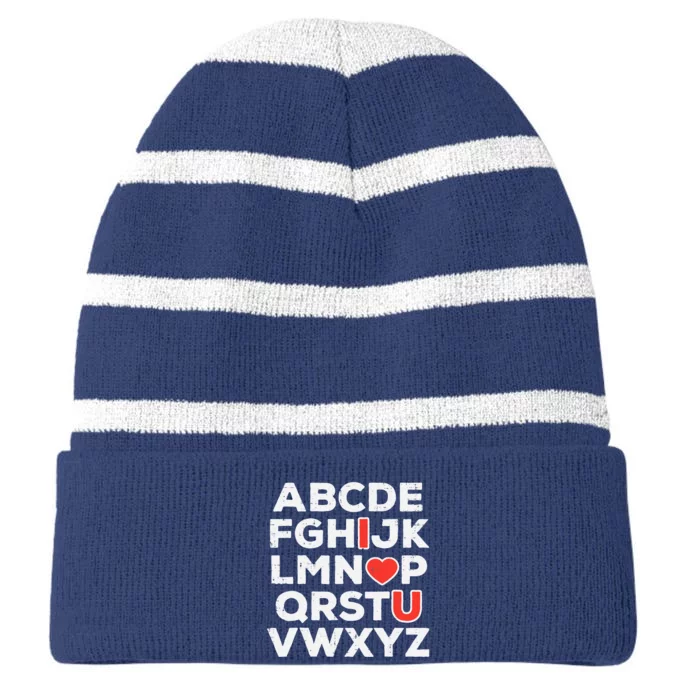 Valentines Day Alphabet ABC I Love You Teacher Wo Striped Beanie with Solid Band