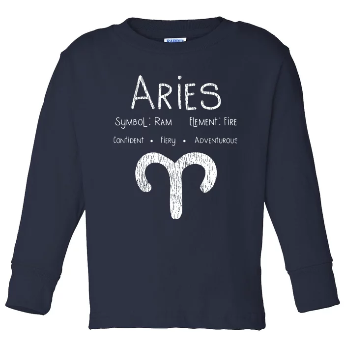 Vintage Distressed Aries Symbol Zodiac Sign Birthday Gift Toddler Long Sleeve Shirt