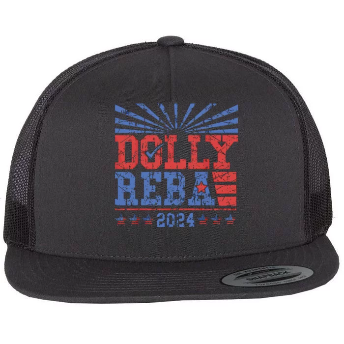 Vintage Dolly And Reba 2024 Make America Fancy Again Flat Bill Trucker Hat