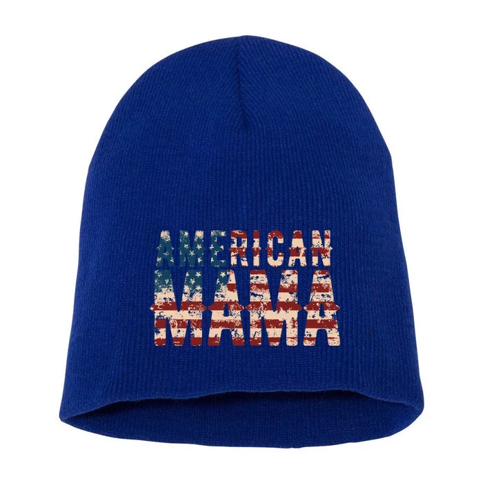 Vintage Distressed American Mama Short Acrylic Beanie