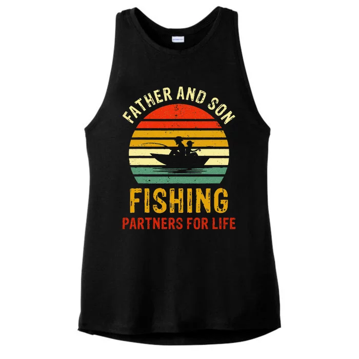 Vintage Dad And Son Fishing Partners For Life Fathers Day Ladies Tri-Blend Wicking Tank