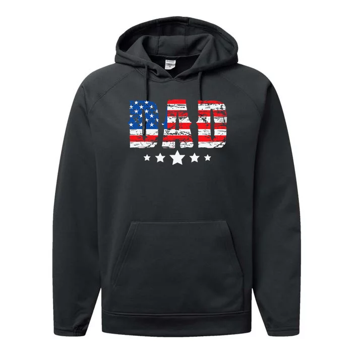 Vintage Dad American Flag Fathers Day USA Dad Performance Fleece Hoodie