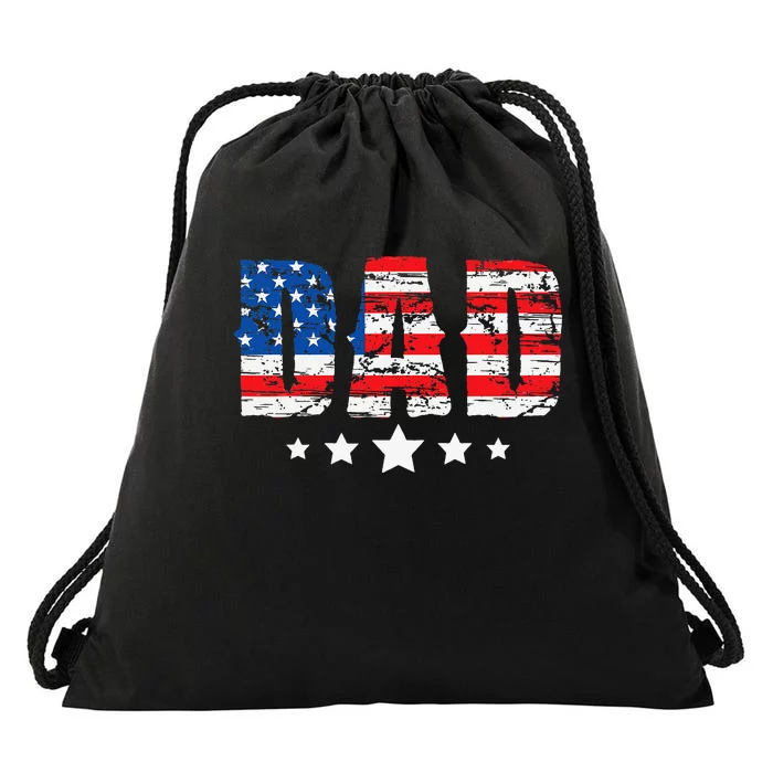 Vintage Dad American Flag Fathers Day USA Dad Drawstring Bag