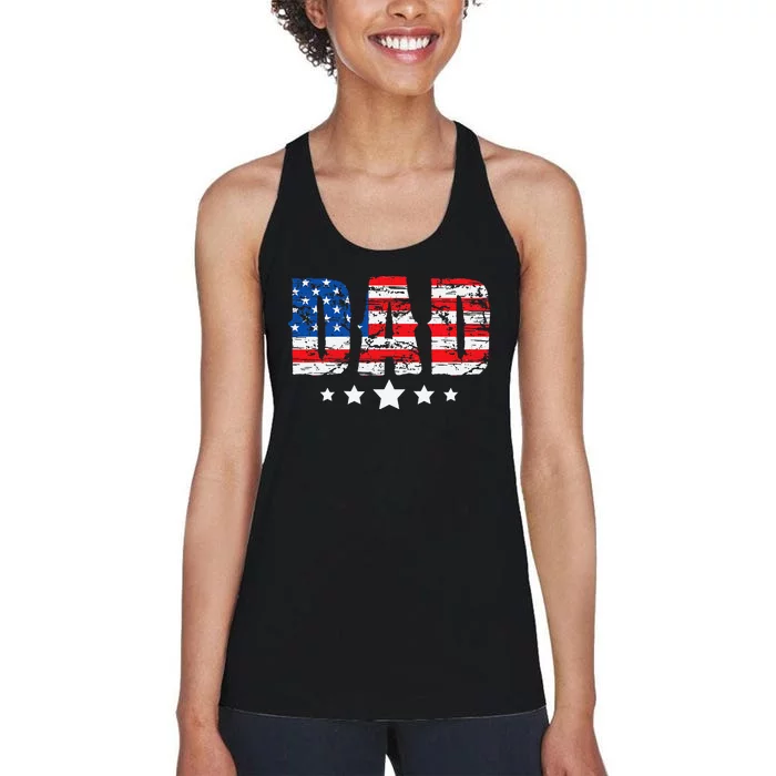 Vintage Dad American Flag Fathers Day USA Dad Women's Racerback Tank