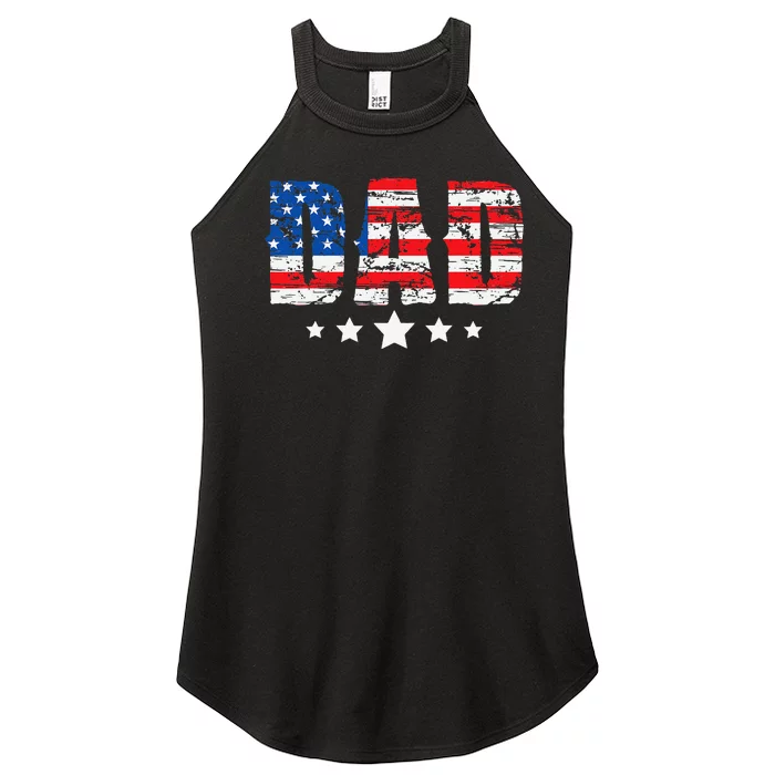 Vintage Dad American Flag Fathers Day USA Dad Women’s Perfect Tri Rocker Tank