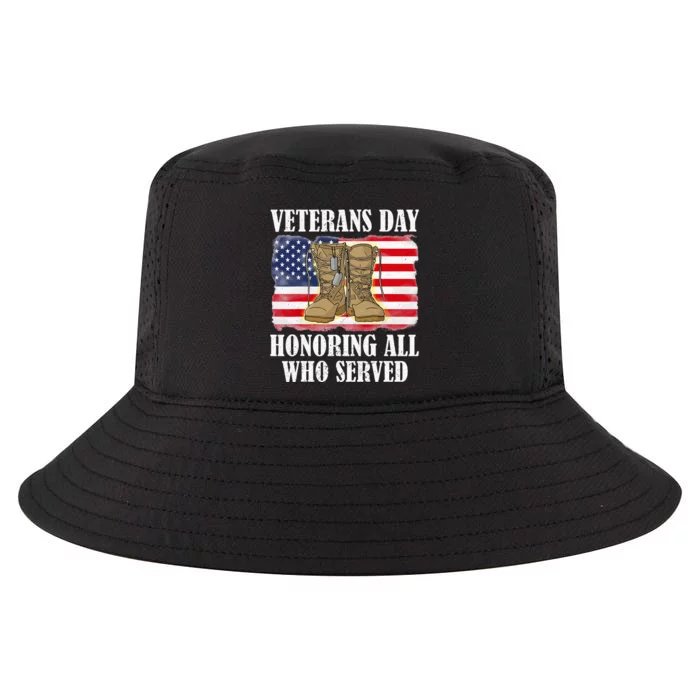 Veterans Day American Flag Veteran Honoring all who served Cool Comfort Performance Bucket Hat