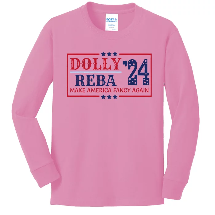 Vintage Dolly And Reba 2024 Make America Fancy Again Kids Long Sleeve Shirt