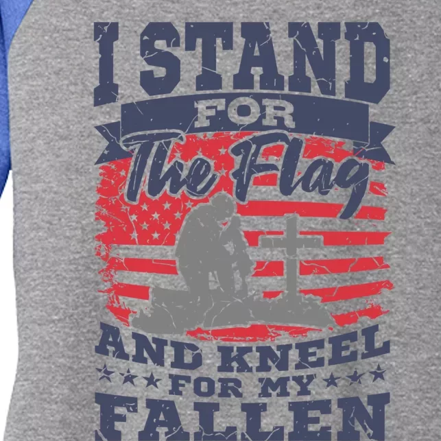 Veterans Day American Military Soldier I Stand For The Flag Gift Women's Tri-Blend 3/4-Sleeve Raglan Shirt