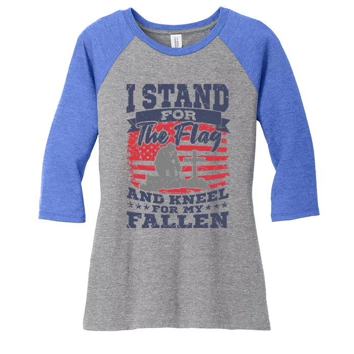 Veterans Day American Military Soldier I Stand For The Flag Gift Women's Tri-Blend 3/4-Sleeve Raglan Shirt