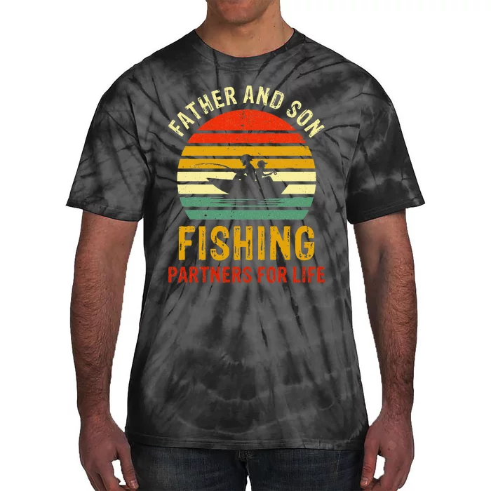 Vintage Dad And Son Fishing Partners For Life Fathers Day Tie-Dye T-Shirt