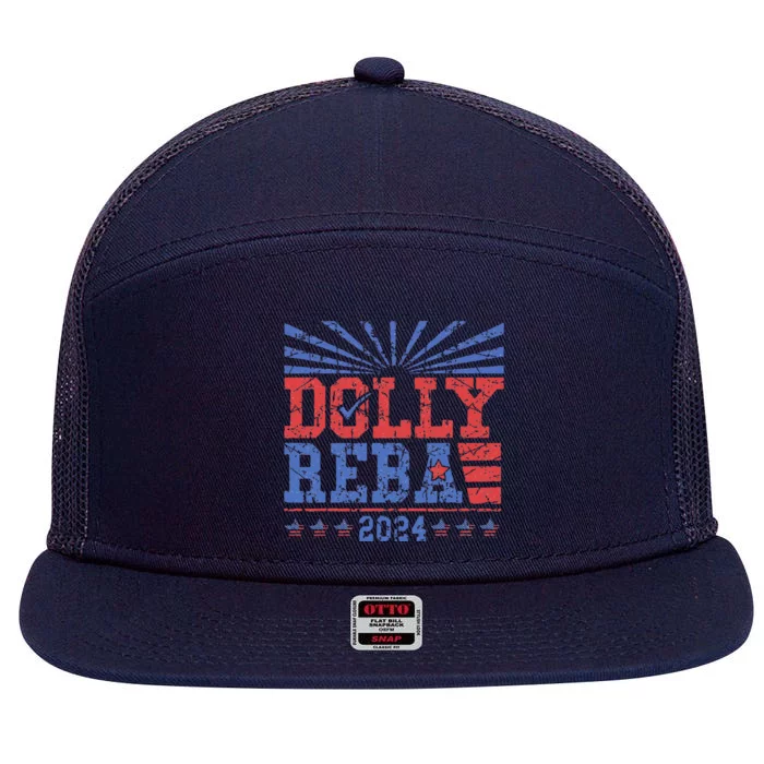 Vintage Dolly And Reba 2024 Make America Fancy Again 7 Panel Mesh Trucker Snapback Hat