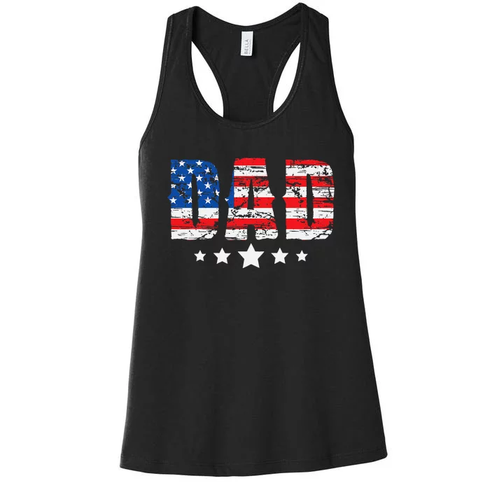 Vintage Dad American Flag Father's Day USA Dad Women's Racerback Tank