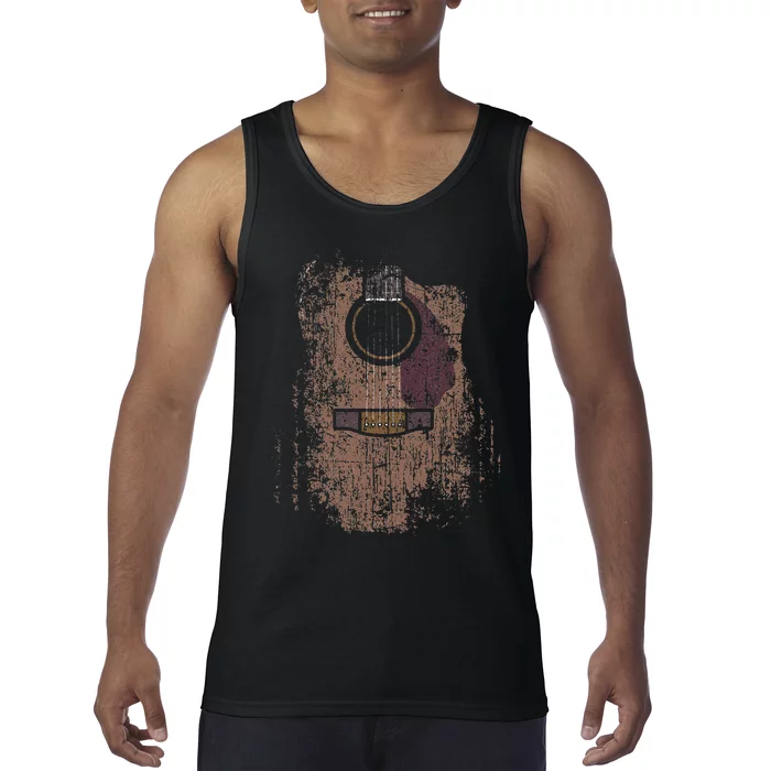 Vintage Distressed Acoustic Guitar Player Music Rock Tank Top