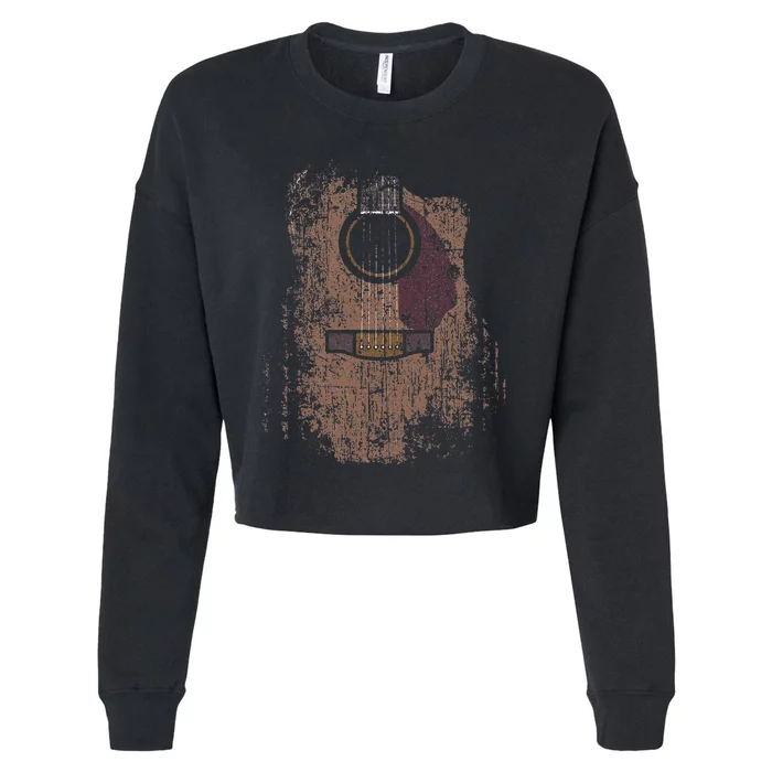 Vintage Distressed Acoustic Guitar Player Music Rock Cropped Pullover Crew