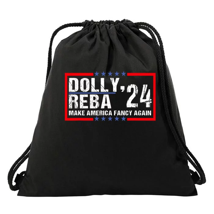 Vintage Dolly And Reba 2024 Make America Fancy Again Drawstring Bag