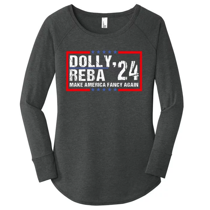 Vintage Dolly And Reba 2024 Make America Fancy Again Women's Perfect Tri Tunic Long Sleeve Shirt