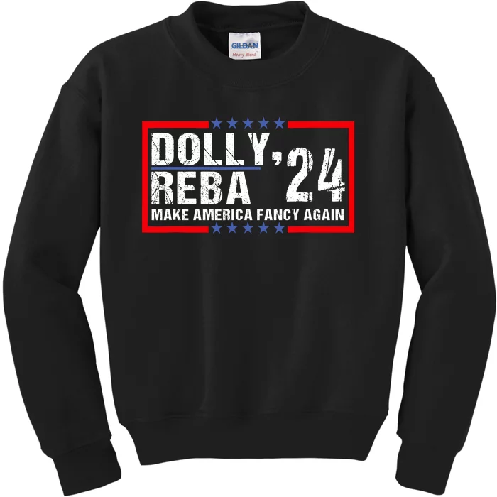 Vintage Dolly And Reba 2024 Make America Fancy Again Kids Sweatshirt