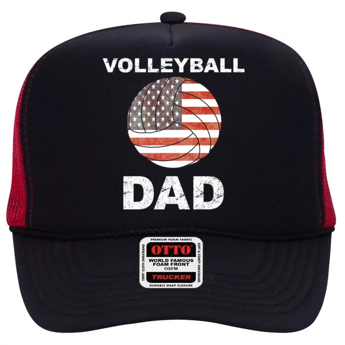 Volleyball Dad American Flag Cool Gift High Crown Mesh Trucker Hat