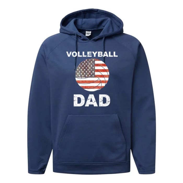 Volleyball Dad American Flag Cool Gift Performance Fleece Hoodie