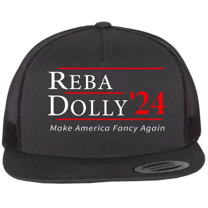 Vintage Dolly And Reba 2024 Make America Fancy Again Flat Bill Trucker Hat