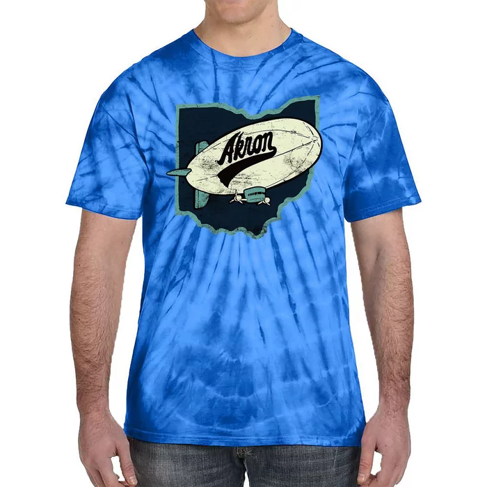 Vintage Distressed Akron Blimp Ohio Map Tie-Dye T-Shirt