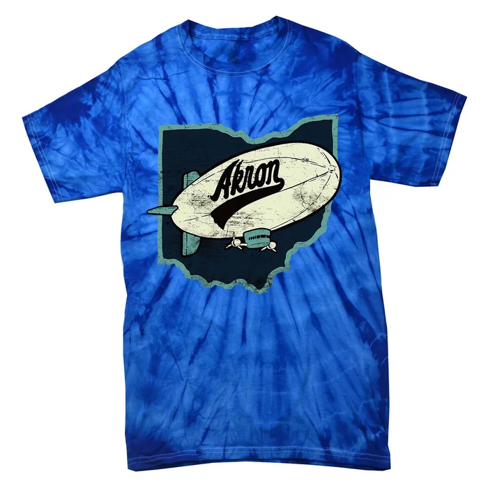 Vintage Distressed Akron Blimp Ohio Map Tie-Dye T-Shirt