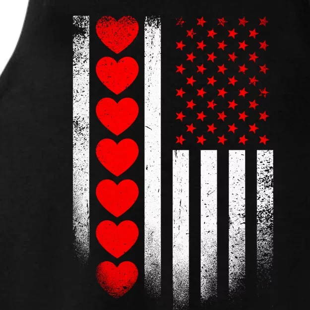 Valentines Day American Flag Red Hearts Boy Girl Long Ladies Tri-Blend Wicking Tank