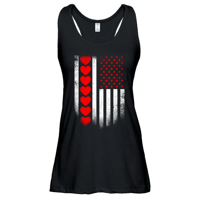 Valentines Day American Flag Red Hearts Boy Girl Long Ladies Essential Flowy Tank