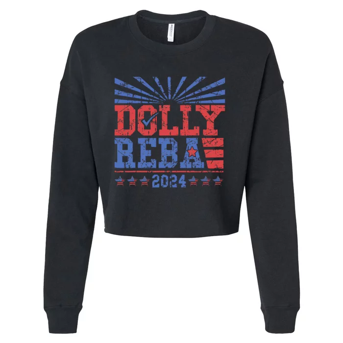 Vintage Dolly And Reba 2024 Make America Fancy Again Cropped Pullover Crew