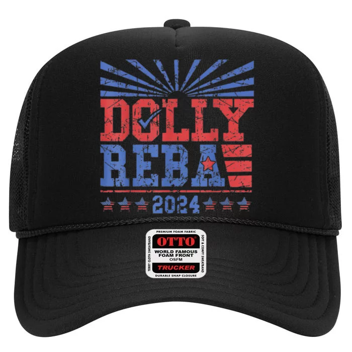 Vintage Dolly And Reba 2024 Make America Fancy Again High Crown Mesh Trucker Hat