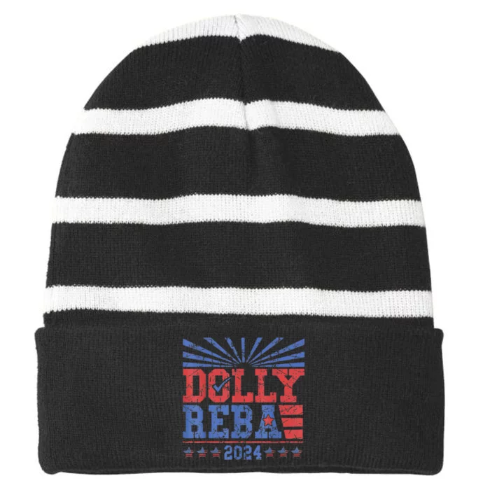 Vintage Dolly And Reba 2024 Make America Fancy Again Striped Beanie with Solid Band