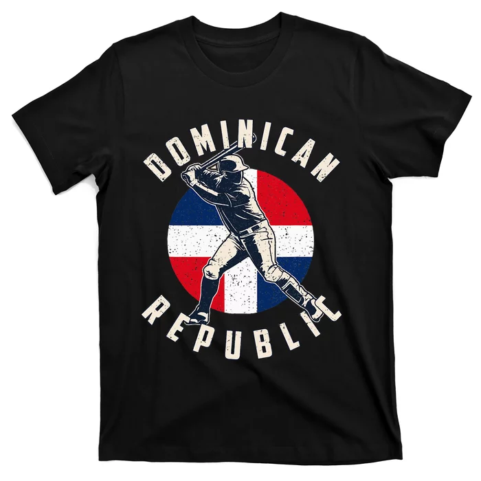 Vintage Dominican Baseball Batter Dominican Republic Flag T-Shirt