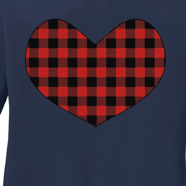 Valentine's Day, Buffalo Plaid Heart Ladies Long Sleeve Shirt