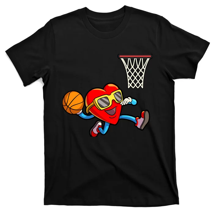 Valentines Day Boy Heart Dunking Basketball T-Shirt