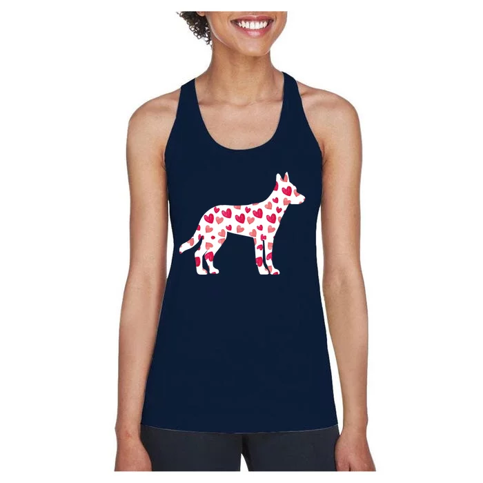 Valentines Day Belgian Malinois Hearts Puppy Dog Lover Women's Racerback Tank