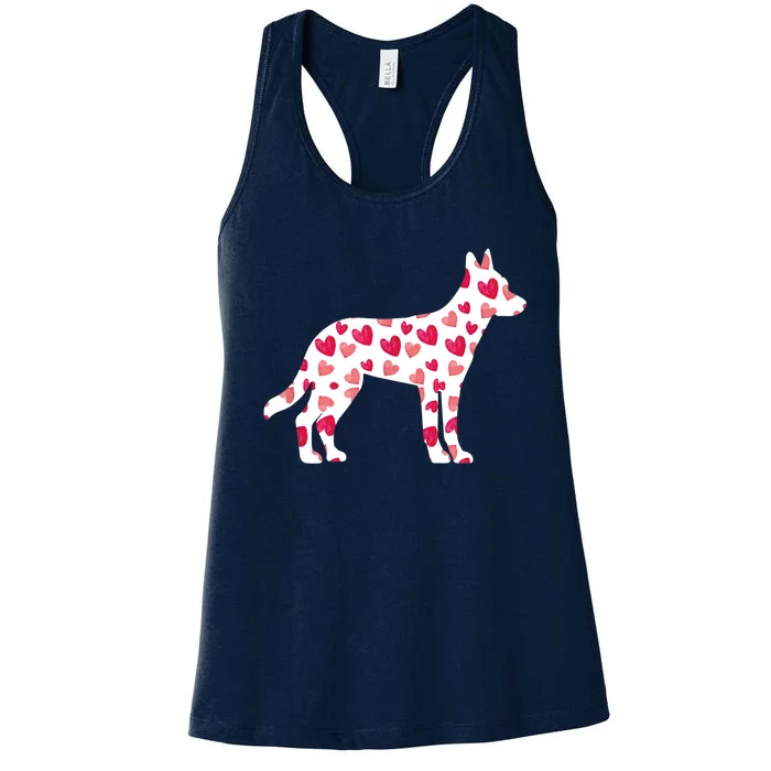 Valentines Day Belgian Malinois Hearts Puppy Dog Lover Women's Racerback Tank