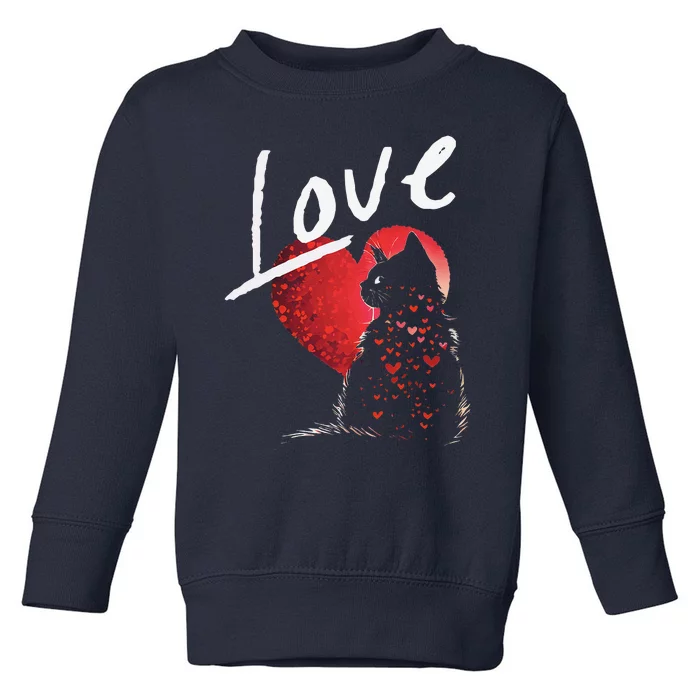 Valentines Day Black Cat Love Cat Mom Toddler Sweatshirt