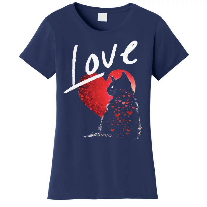 Valentines Day Black Cat Love Cat Mom Women's T-Shirt