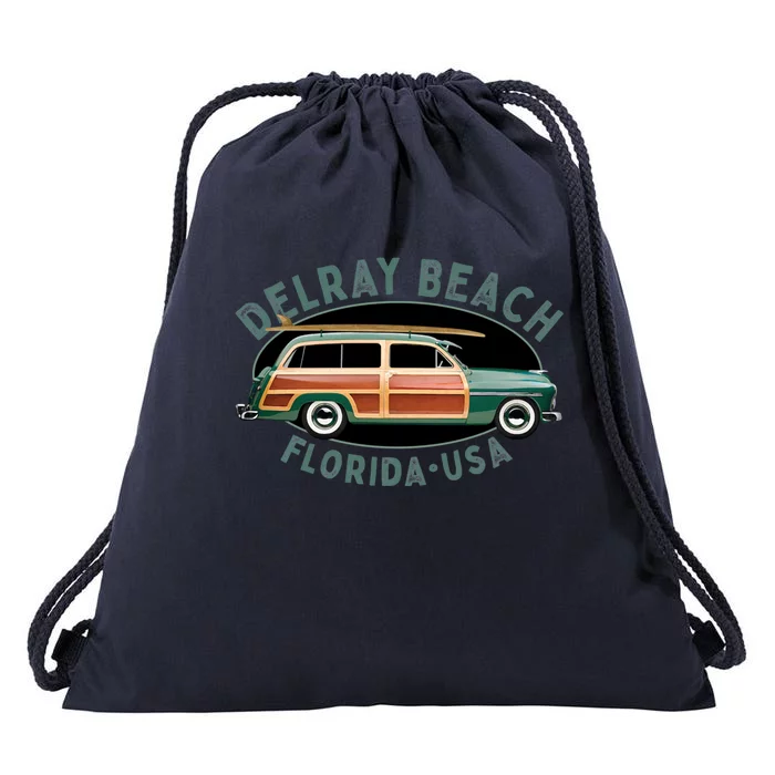 Vintage Delray Beach Florida Surfing Drawstring Bag